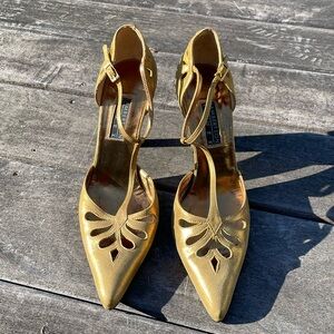Vintage Lambertson Truex Gold Metallic Suede D'Orsay Pumps 7.5